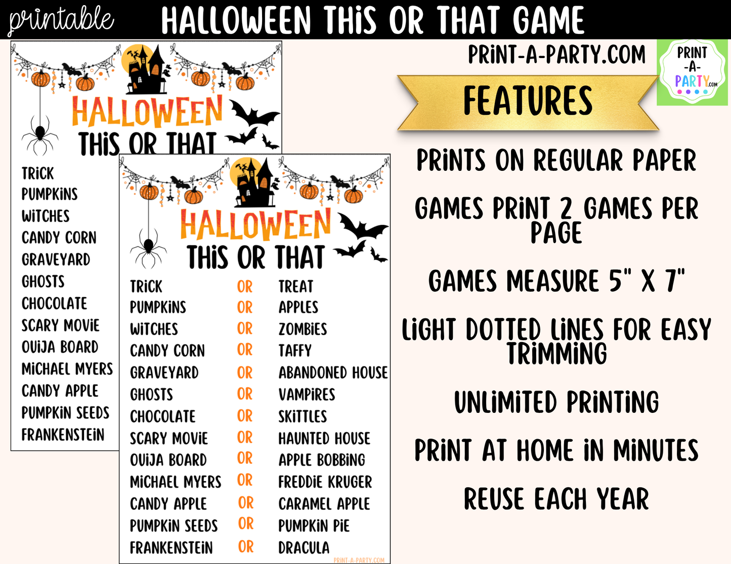 Halloween This or That Game Printable | Autumn Party Game & Icebreaker Activity