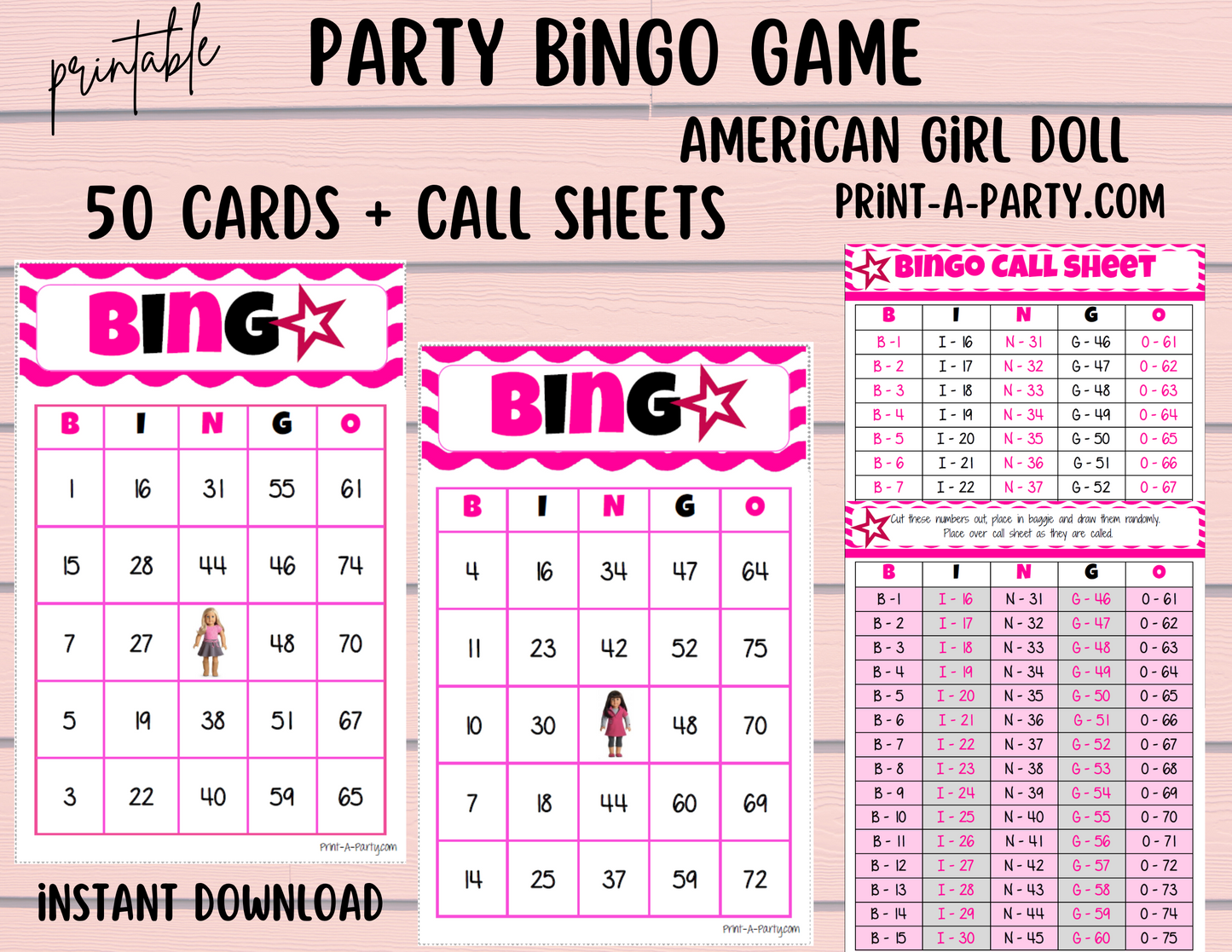 BINGO: American Girl Doll Bingo |  American Girl Doll Parties | Birthday | 30, 40, or 50 cards - INSTANT DOWNLOAD