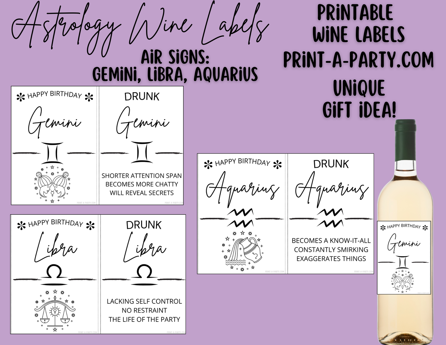 WINE LABELS: Astrology Zodiac Wine | Drunk Astrology Zodiac Signs | Astrology Wine | Zodiac Wine | Aries Taurus Gemini Cancer Leo Virgo Libra Scorpio Sagittarius Capricorn Aquarius Pisces | INSTANT DOWNLOAD