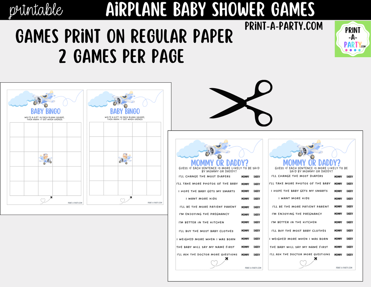 Airplane Baby Shower Games Bundle - 5 Printable Aviation Theme Party Games, Instant Download