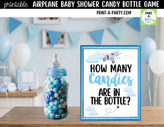Airplane Aviation Baby Shower Candy Baby Bottle Guessing Game Printable Sign (8x10) & Cards for Airplane-themed Baby Events
