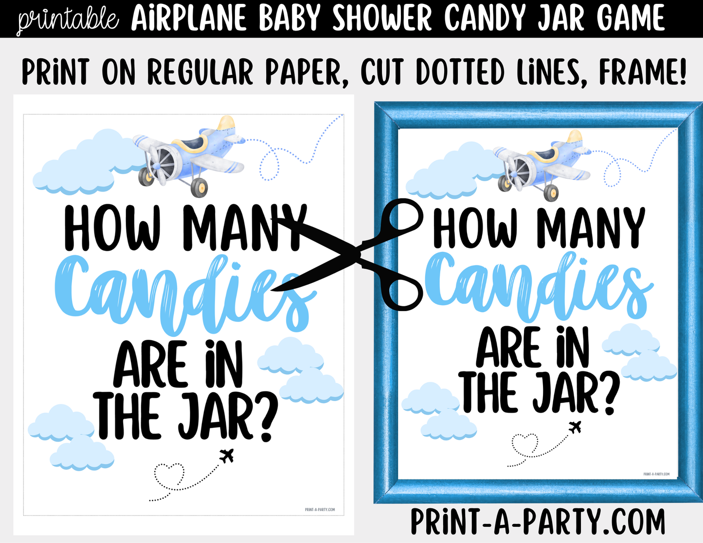 Airplane Aviation Baby Shower Candy Jar Guessing Game Printable Sign (8x10) & Cards for Airplane-themed Baby Events
