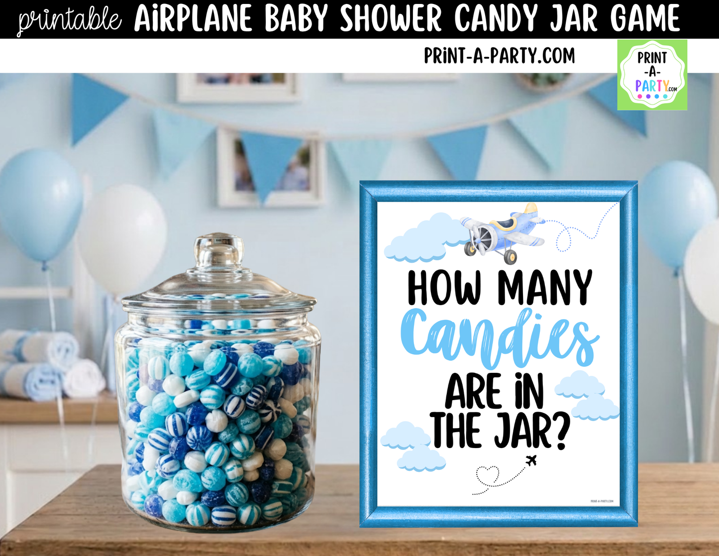 Airplane Aviation Baby Shower Candy Jar Guessing Game Printable Sign (8x10) & Cards for Airplane-themed Baby Events