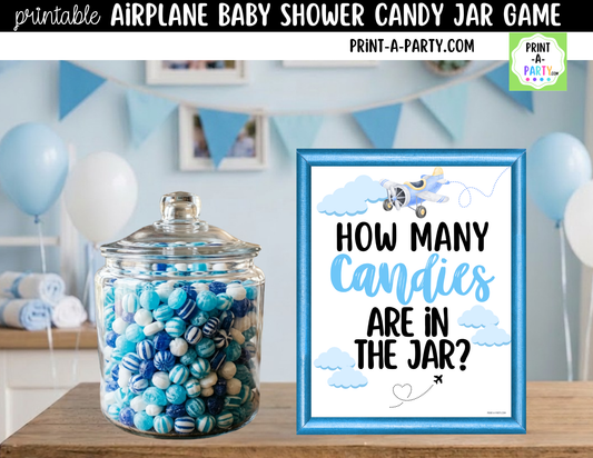 Airplane Aviation Baby Shower Candy Jar Guessing Game Printable Sign (8x10) & Cards for Airplane-themed Baby Events
