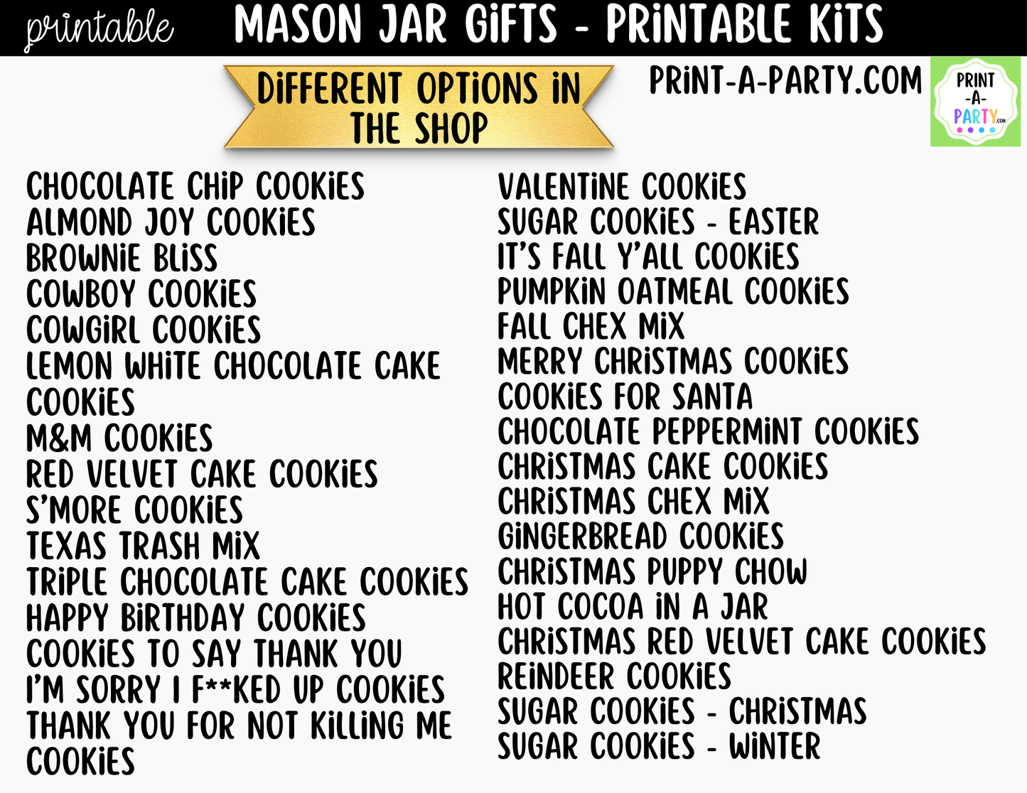 Apology (Dark Humor) Cookies in a Mason Jar Gift Printable Kit - Labels, Tag, Recipe & Instructions - Thank You For Not Killing Me Cookies