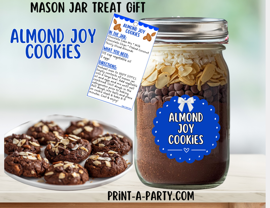MASON JAR GIFT: Almond Joy Cookies in a Mason Jar Gift Printable Kit - for neighbors, teachers, gift baskets and more!
