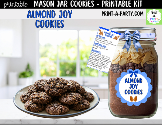 Almond Joy Cookies in a Mason Jar Gift Printable Kit - Labels, Tag, Recipe & Instructions