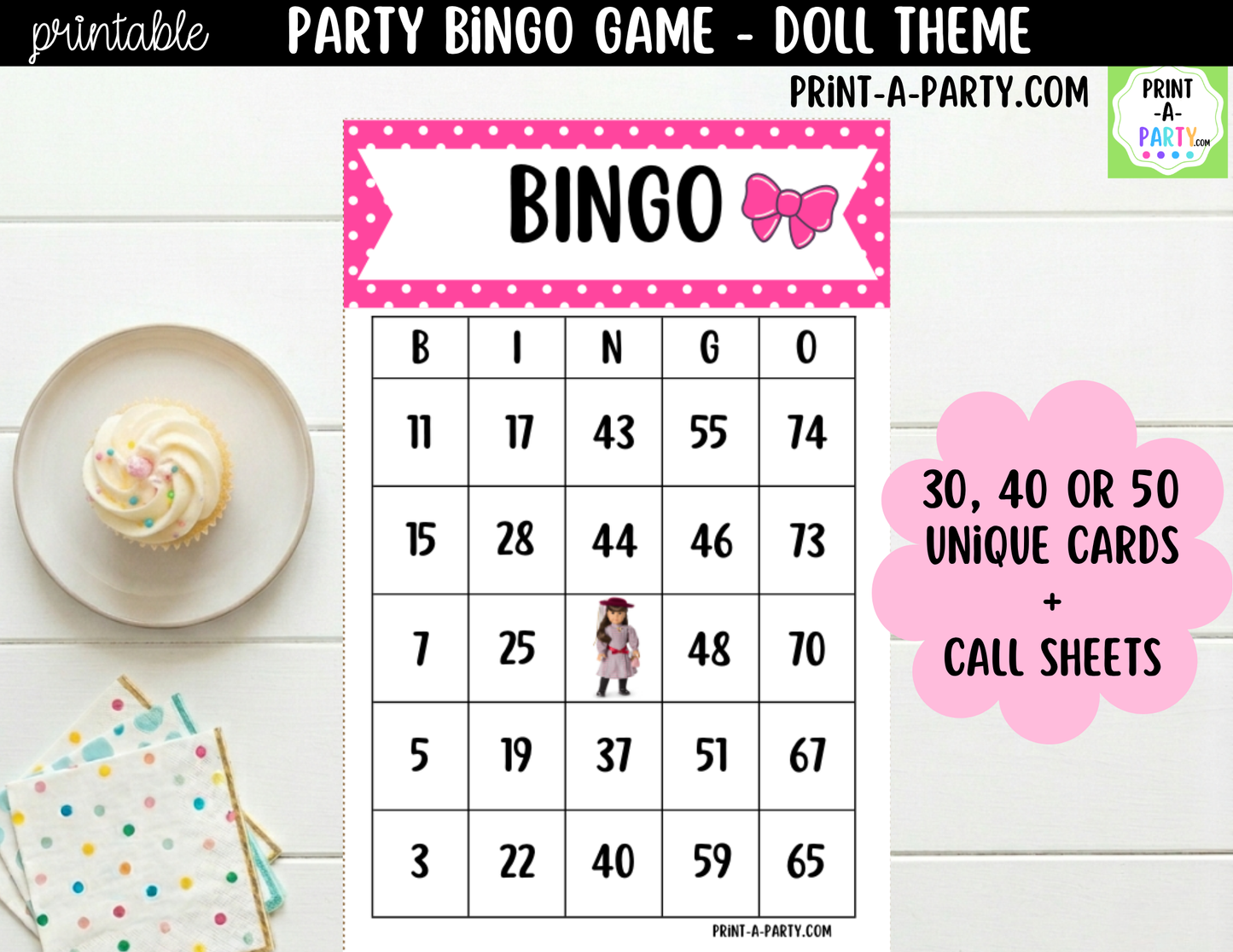 Printable American Girl Doll Bingo Game | Party Game for Kids | Instant Download