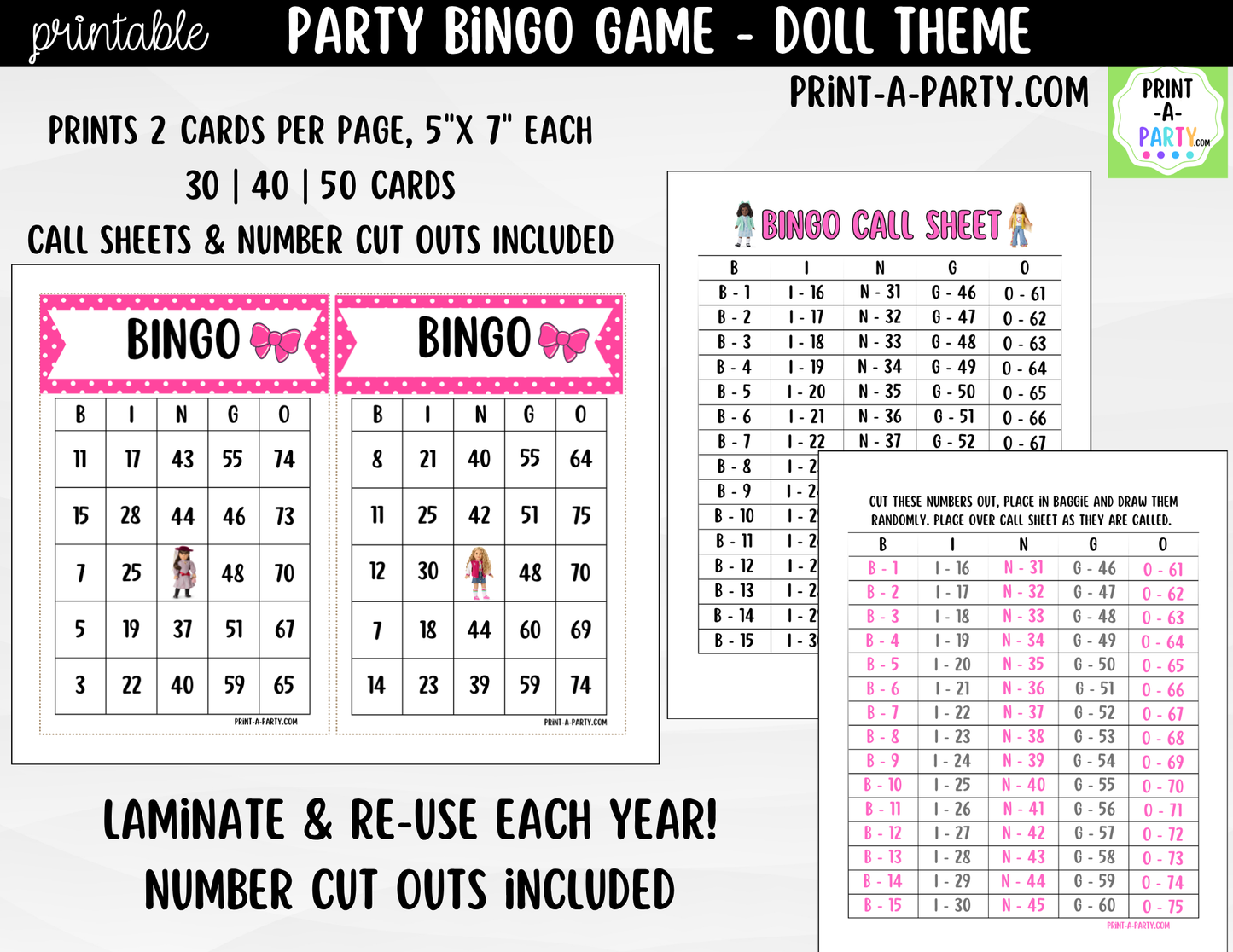 Printable American Girl Doll Bingo Game | Party Game for Kids | Instant Download