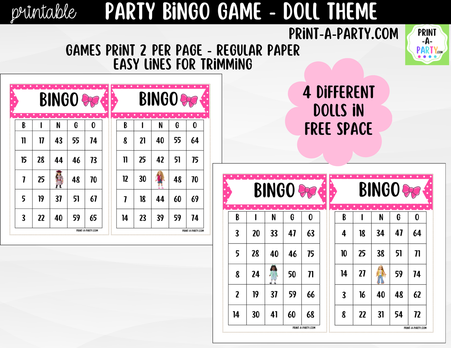 Printable American Girl Doll Bingo Game | Party Game for Kids | Instant Download