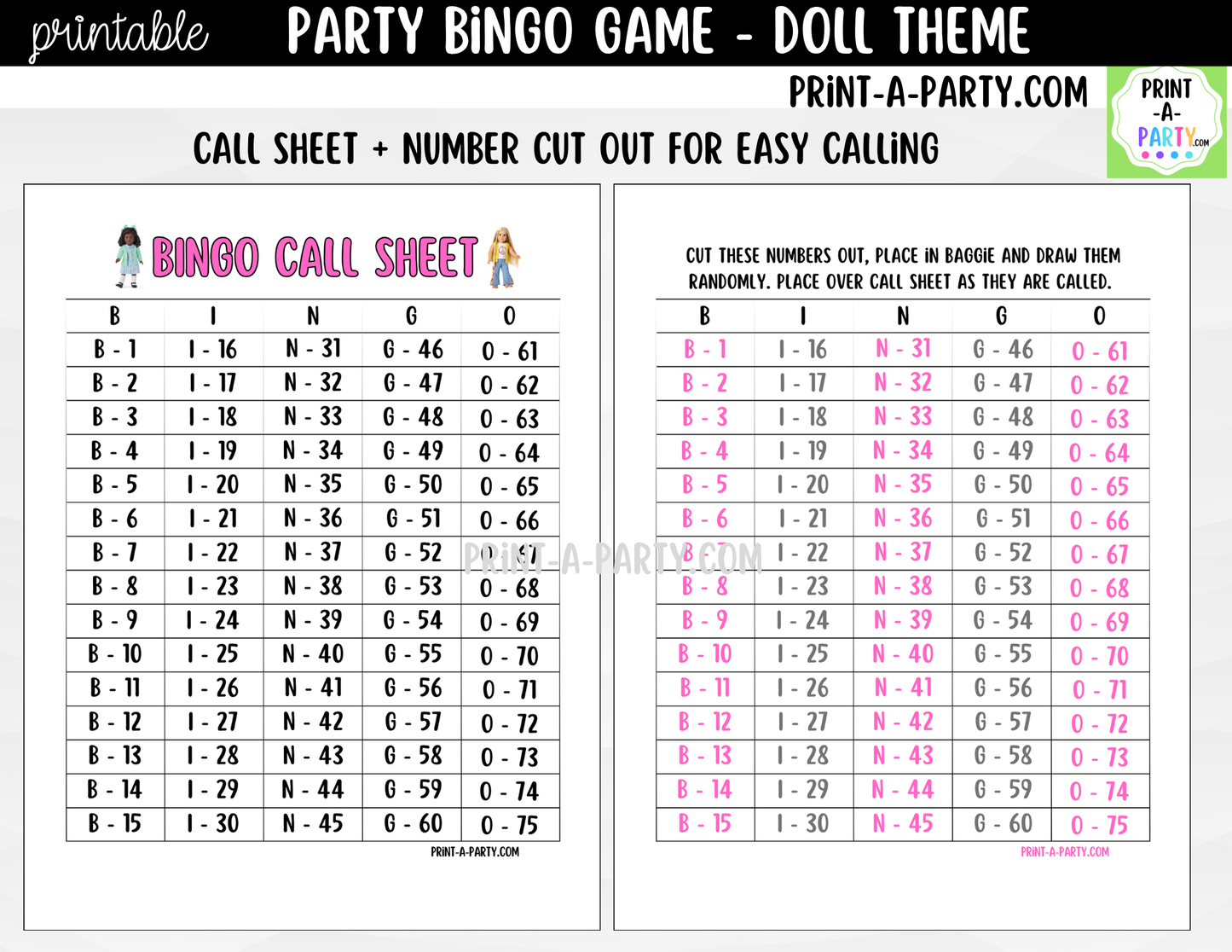 Printable American Girl Doll Bingo Game | Party Game for Kids | Instant Download