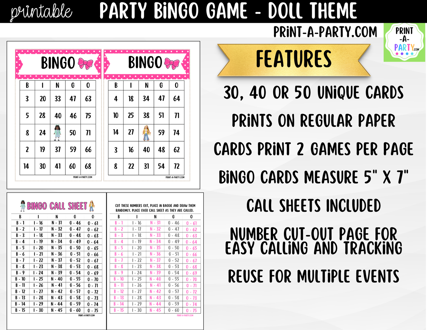 Printable American Girl Doll Bingo Game | Party Game for Kids | Instant Download