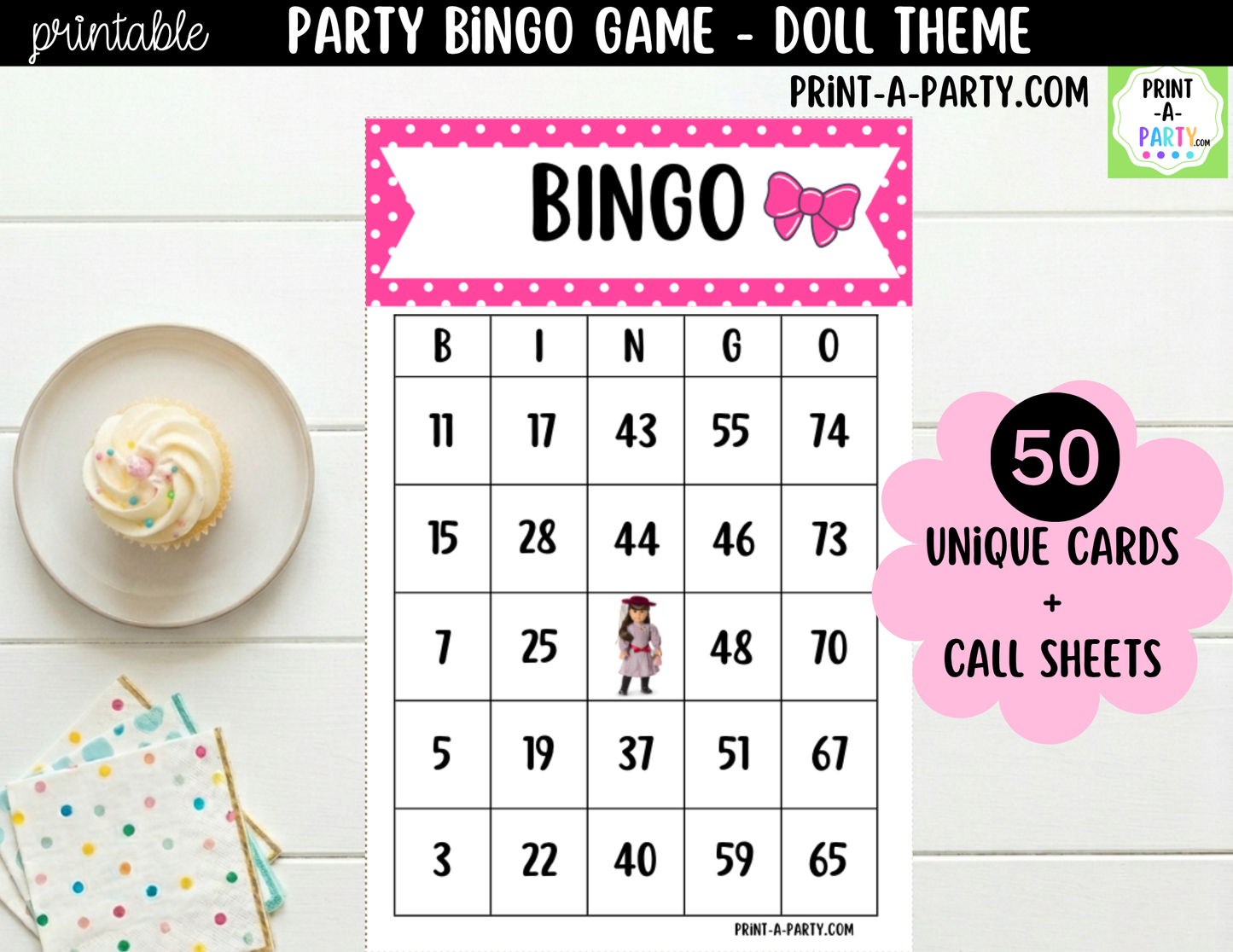 Printable American Girl Doll Bingo Game | Party Game for Kids | Instant Download