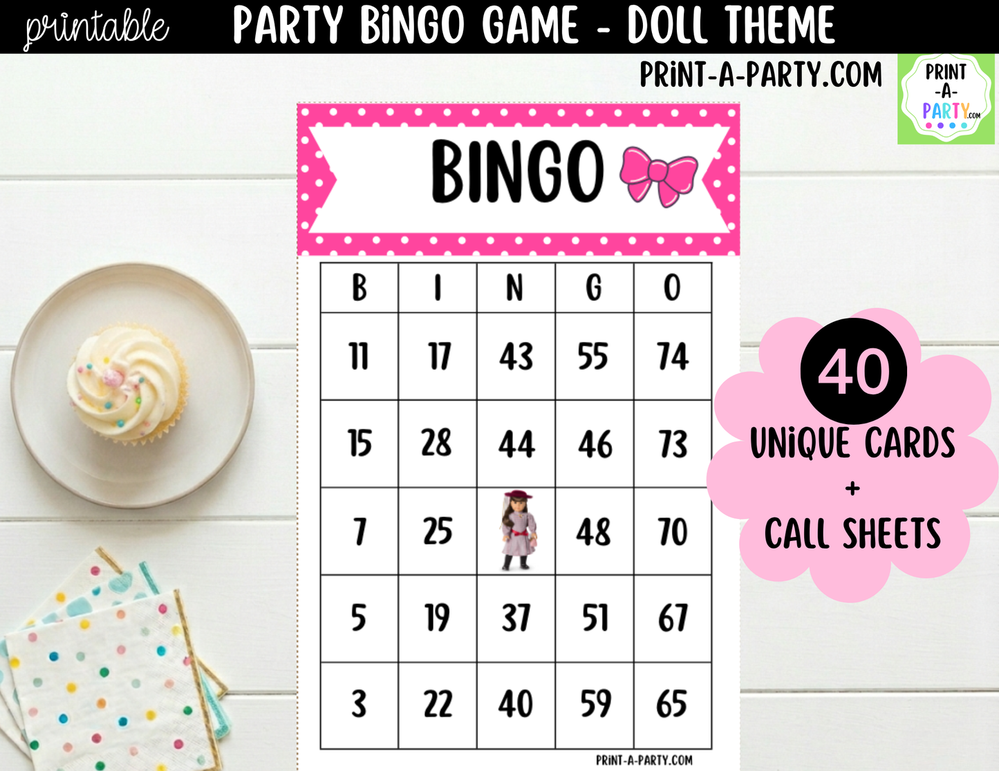 Printable American Girl Doll Bingo Game | Party Game for Kids | Instant Download
