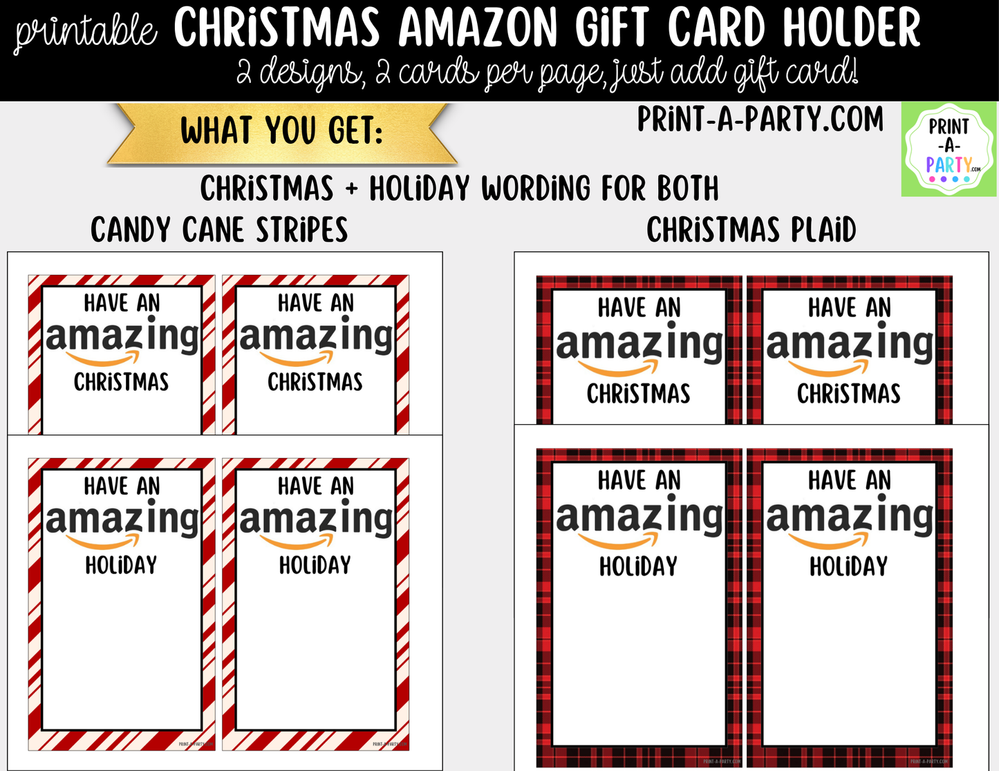 Printable Christmas Amazon Gift Card Holder - Holiday Gift Card Sleeve Templates for Teachers and Gifts
