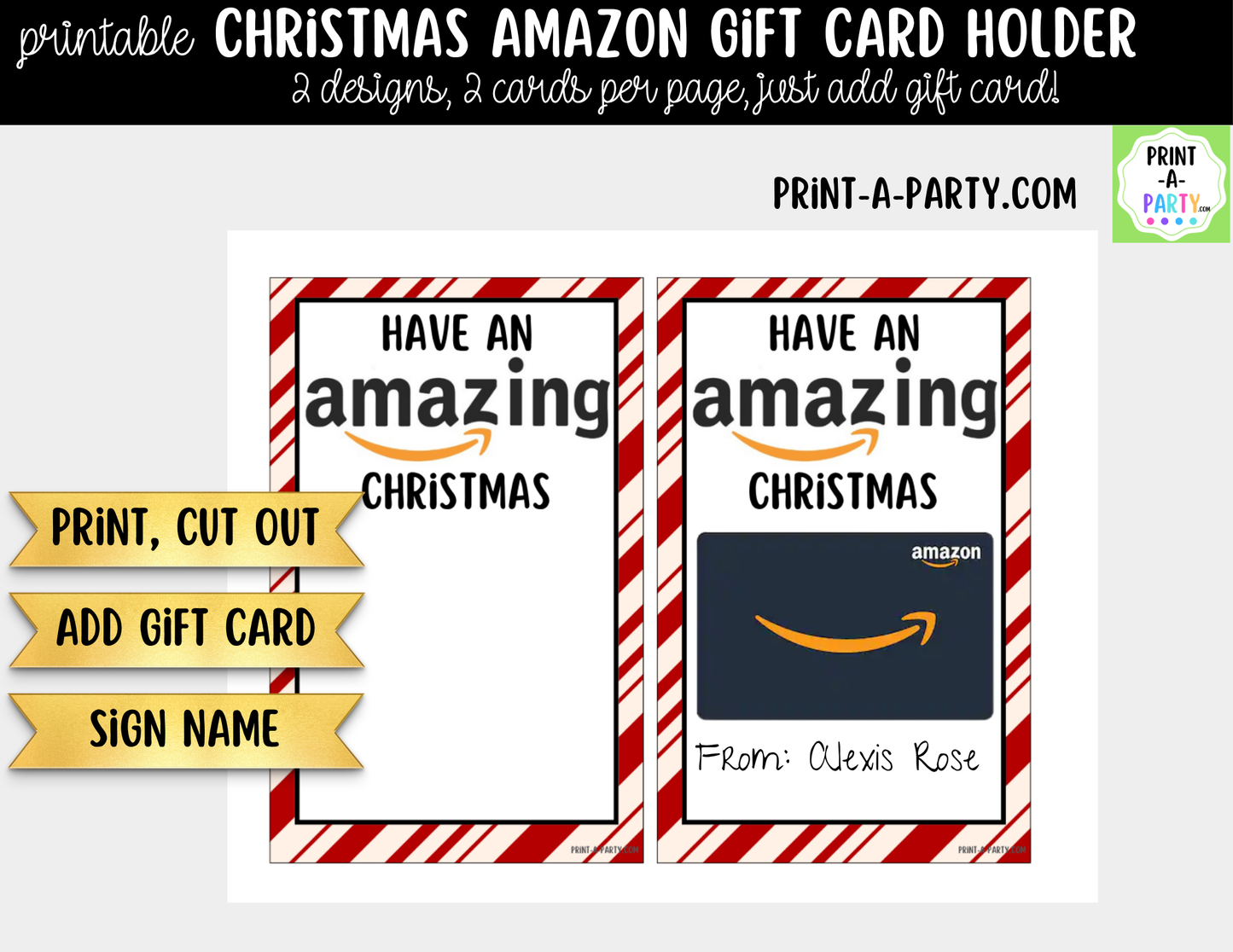 Printable Christmas Amazon Gift Card Holder - Holiday Gift Card Sleeve Templates for Teachers and Gifts