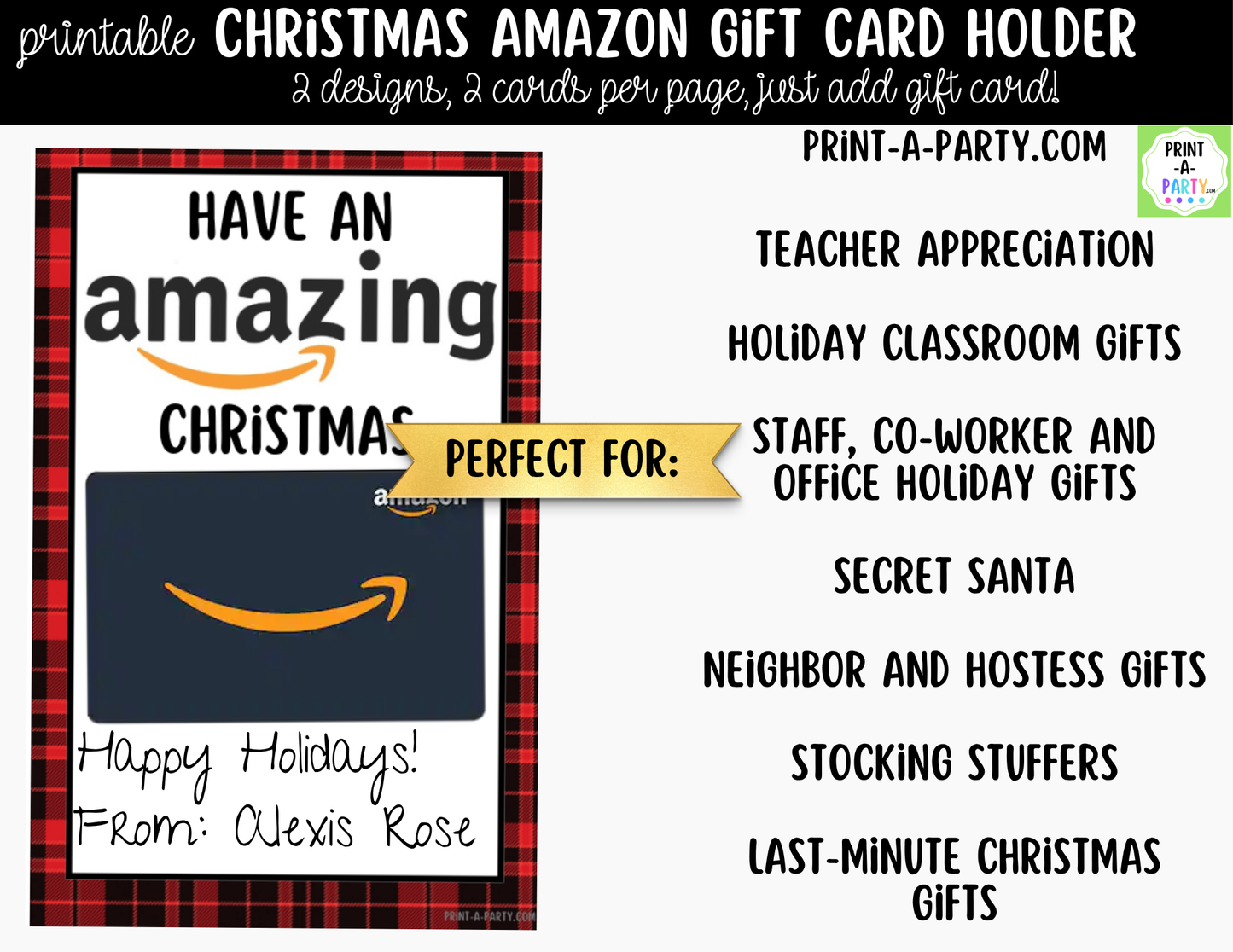 Printable Christmas Amazon Gift Card Holder - Holiday Gift Card Sleeve Templates for Teachers and Gifts