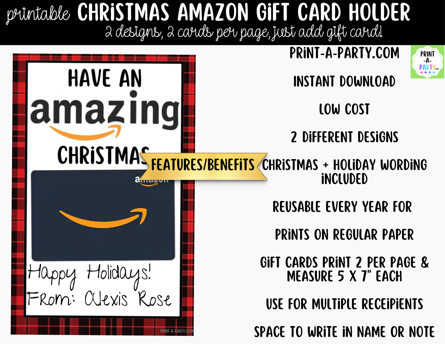 Printable Christmas Amazon Gift Card Holder - Holiday Gift Card Sleeve Templates for Teachers and Gifts