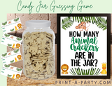 CANDY JAR GUESSING GAME for BABY SHOWER JUNGLE THEME | How many animal crackers in jar | Baby Shower Fun | Party DIY | Printable