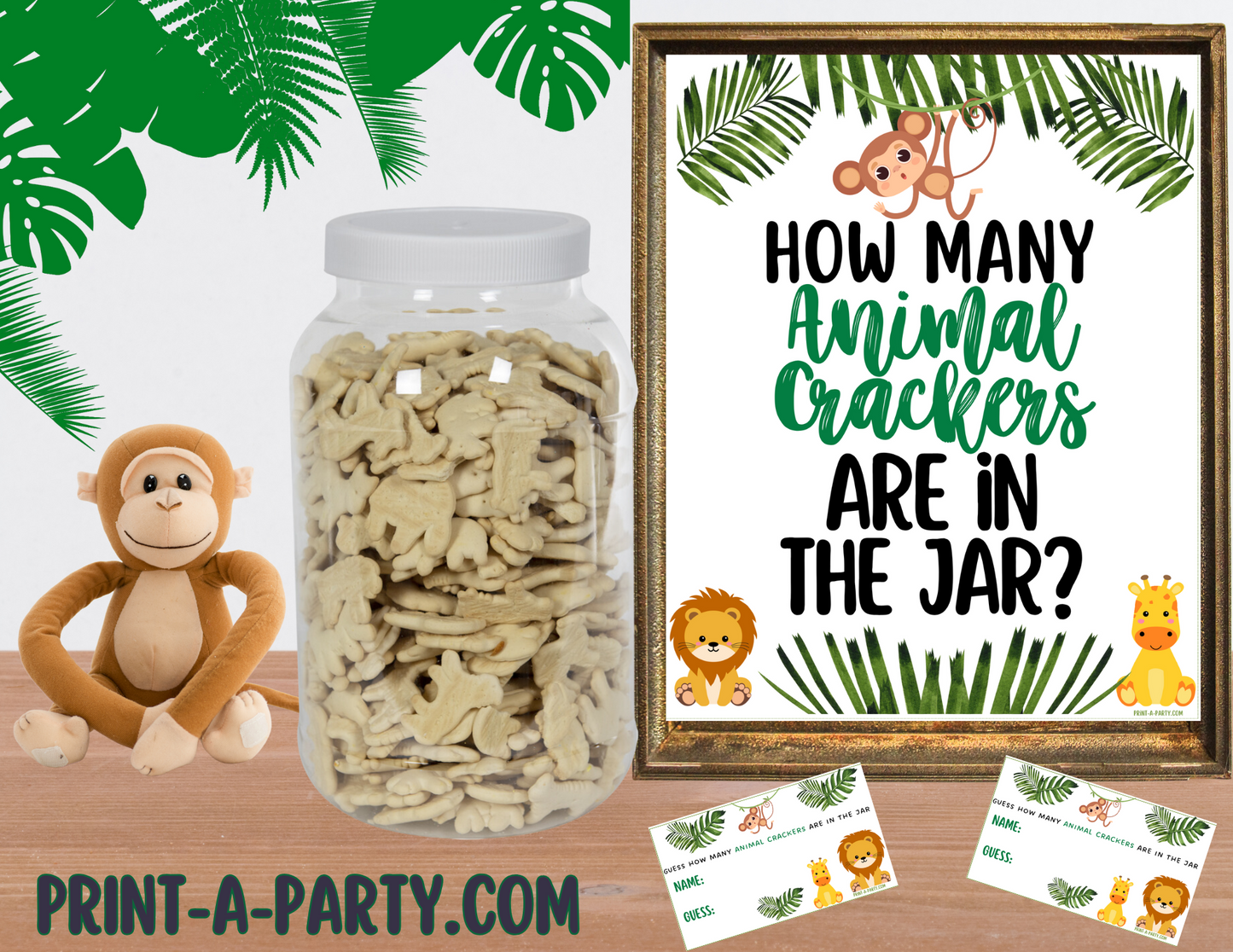 CANDY JAR GUESSING GAME for BABY SHOWER JUNGLE THEME | How many animal crackers in jar | Baby Shower Fun | Party DIY | Printable