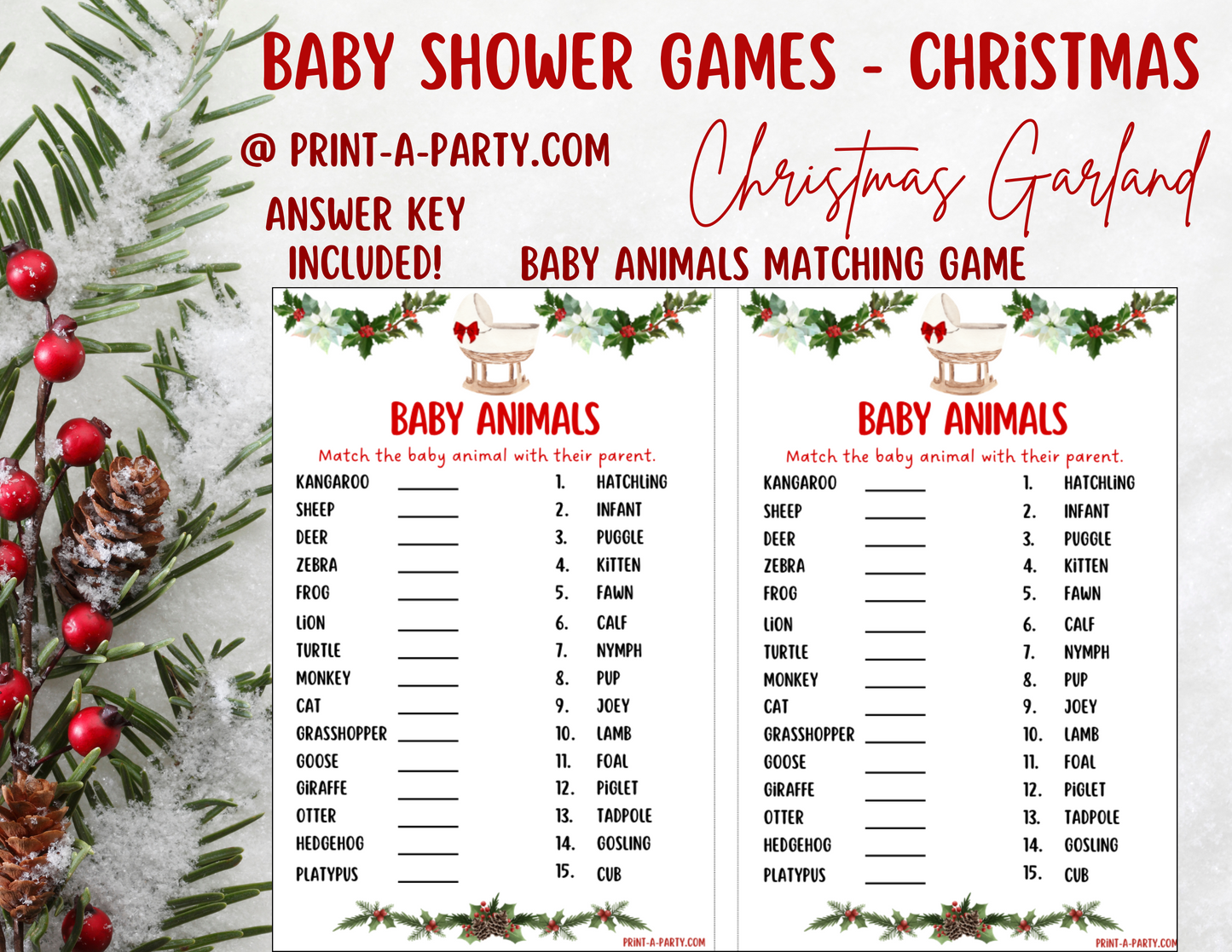 GAME BUNDLE for Christmas Baby Shower - Christmas Garland | Christmas Baby Shower Theme | Christmas Baby Shower Ideas | INSTANT DOWNLOAD