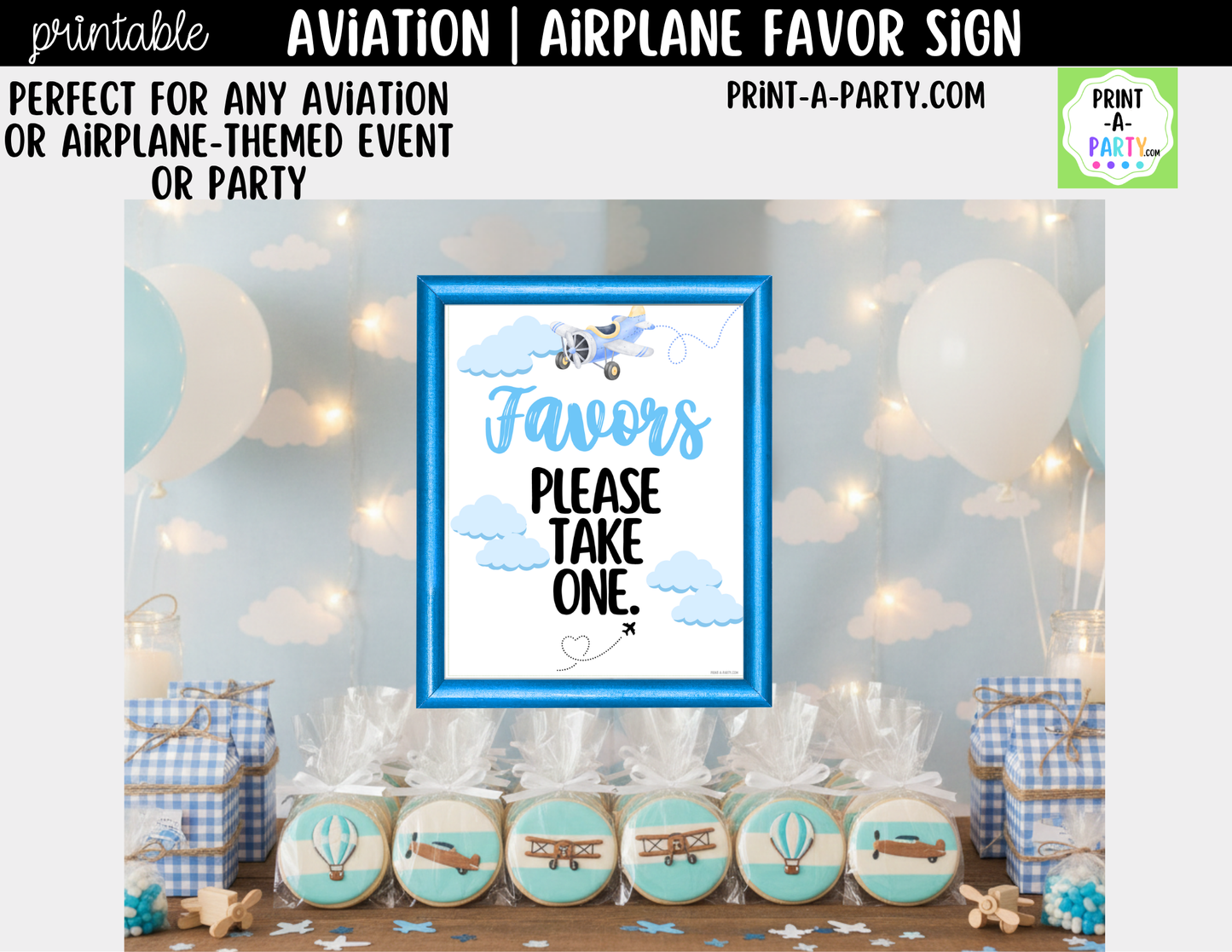 Aviation Airplane Favors Travel Theme Sign (8x10) – Printable Instant Download