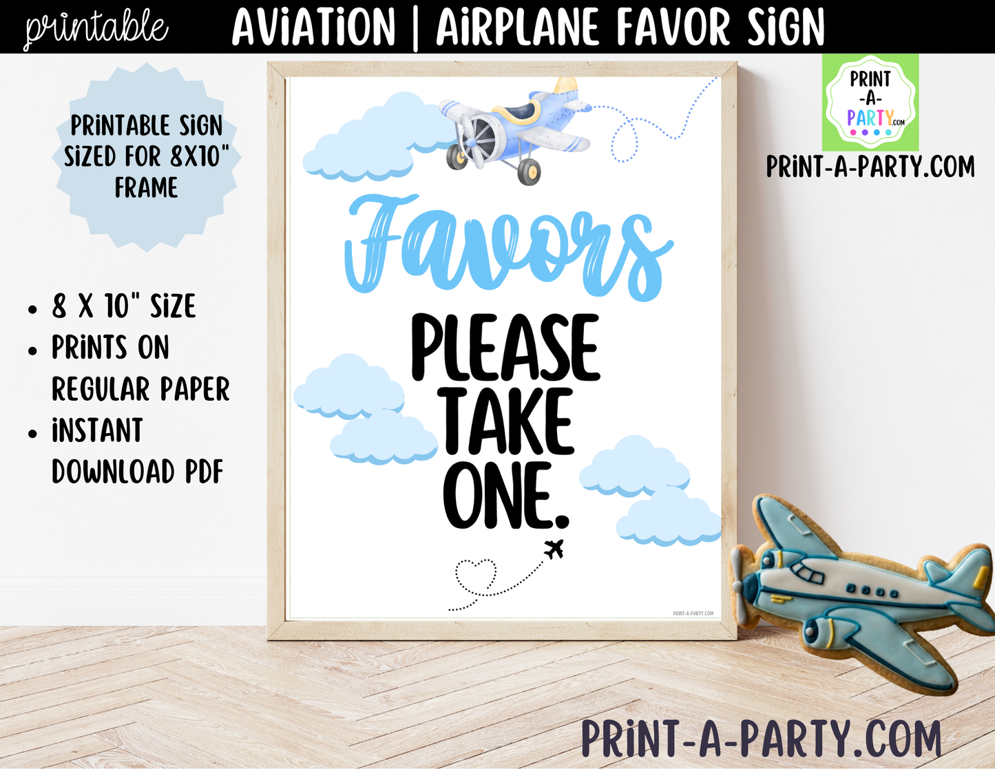 Aviation Airplane Favors Travel Theme Sign (8x10) – Printable Instant Download