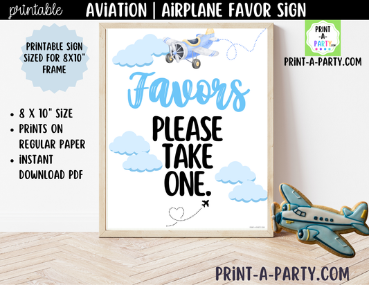 Aviation Airplane Favors Travel Theme Sign (8x10) – Printable Instant Download