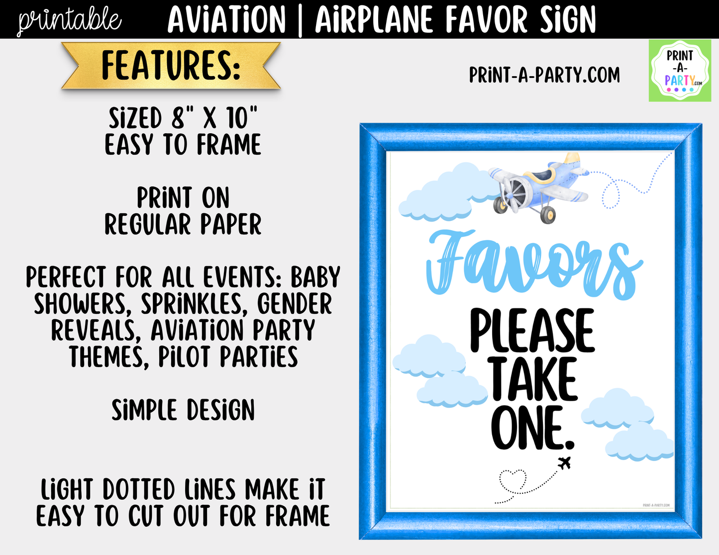 Aviation Airplane Favors Travel Theme Sign (8x10) – Printable Instant Download