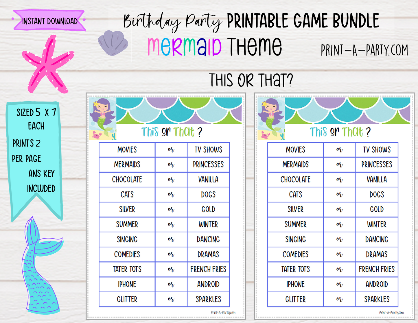 GAMES: MERMAID THEME | Birthday Party Games | Mermaid Party | Mermaid Party Ideas | INSTANT DOWNLOAD