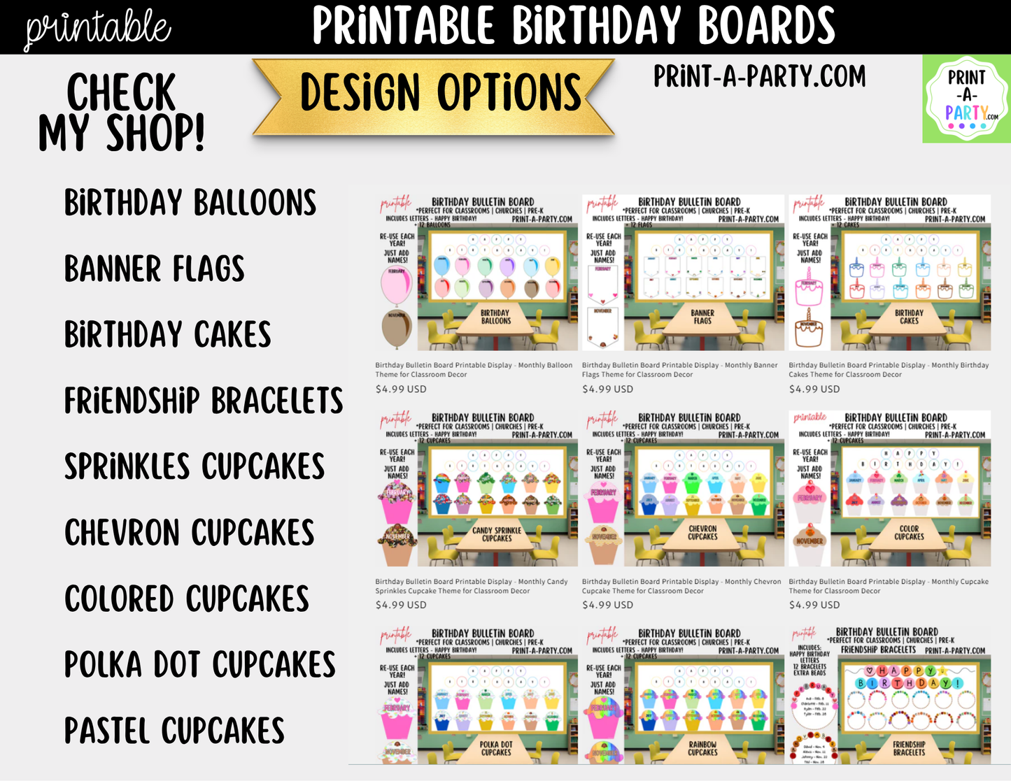 Birthday Display Printable for Classroom - Friendship Bracelets, Student Birthday Decor, Bulletin Board Kit