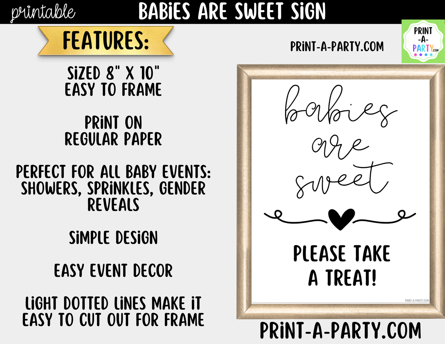 Babies Are Sweet Printable Sign (8x10) For Treat Tables or Dessert Stations – Baby Shower Decor