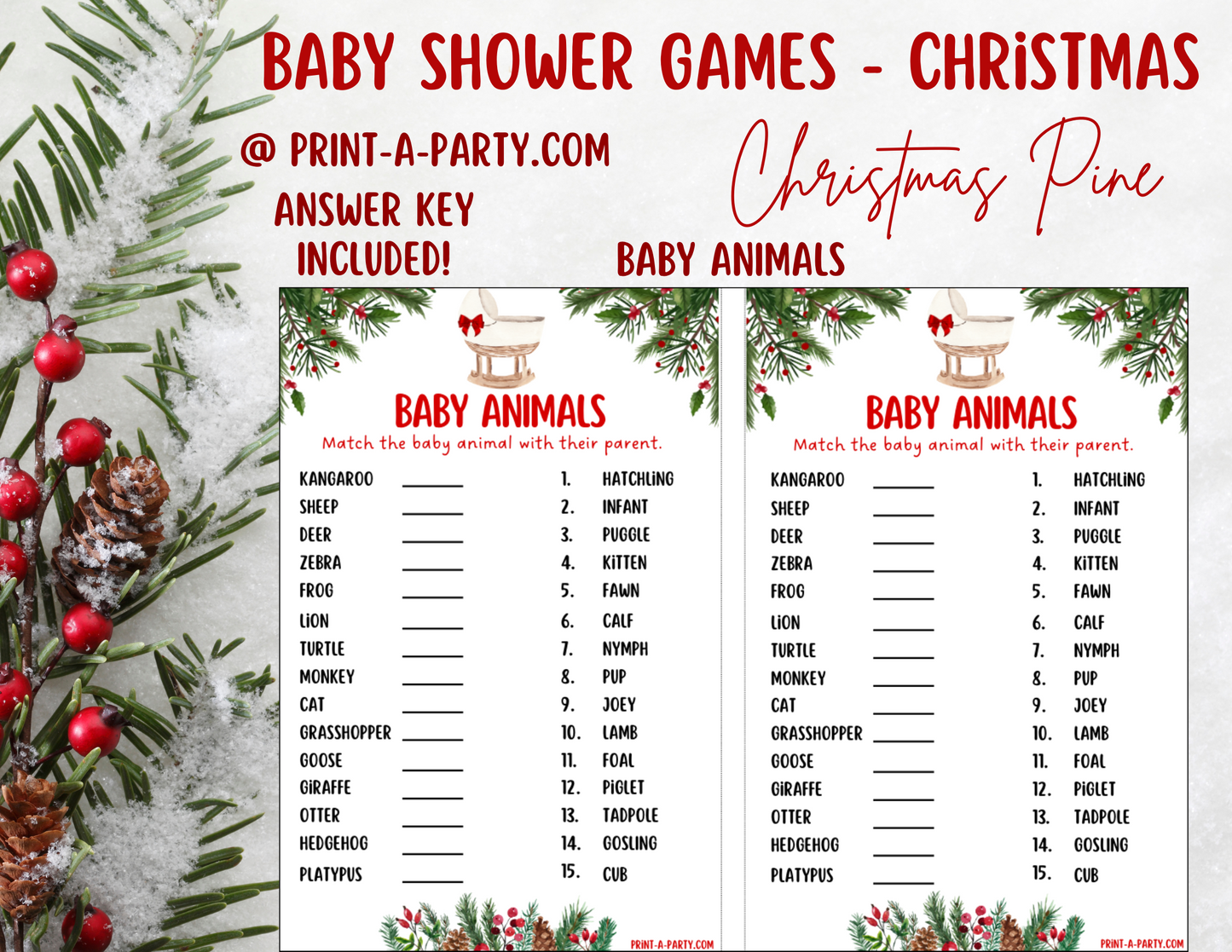 GAME BUNDLE for Christmas Baby Shower - Christmas Pine | Christmas Baby Shower Theme | Christmas Baby Shower Ideas | INSTANT DOWNLOAD