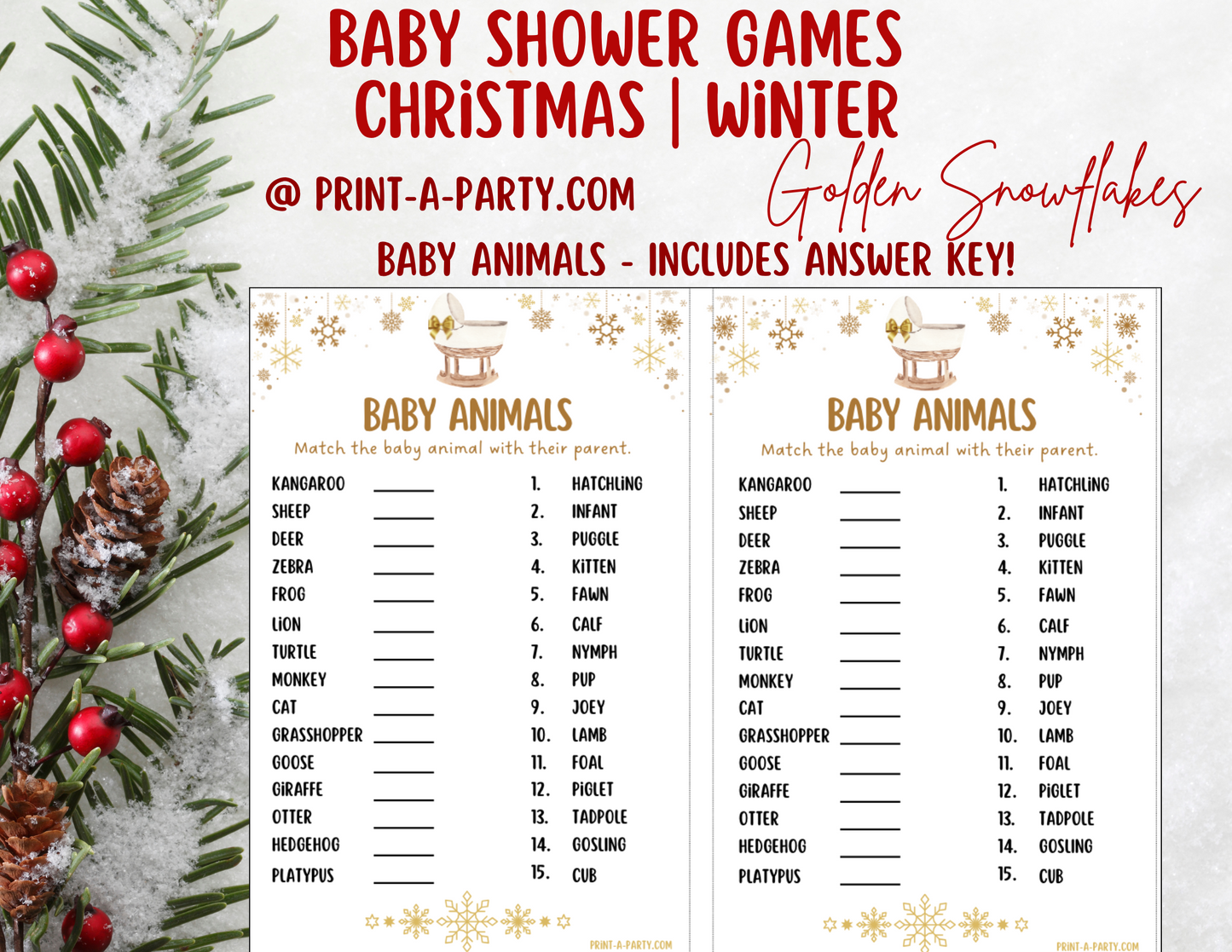 GAME BUNDLE for Christmas or Winter Baby Shower - Golden Snowflakes | Christmas Baby Shower Theme | Christmas Baby Shower Ideas | Winter Baby Shower Ideas | INSTANT DOWNLOAD