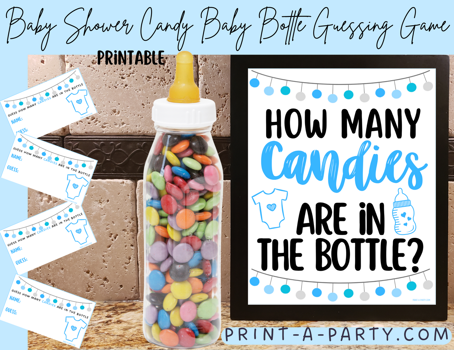 CANDY BABY BOTTLE GUESSING GAME for BABY SHOWER | How many candies in baby bottle | Baby Shower Fun | Party DIY | Printable