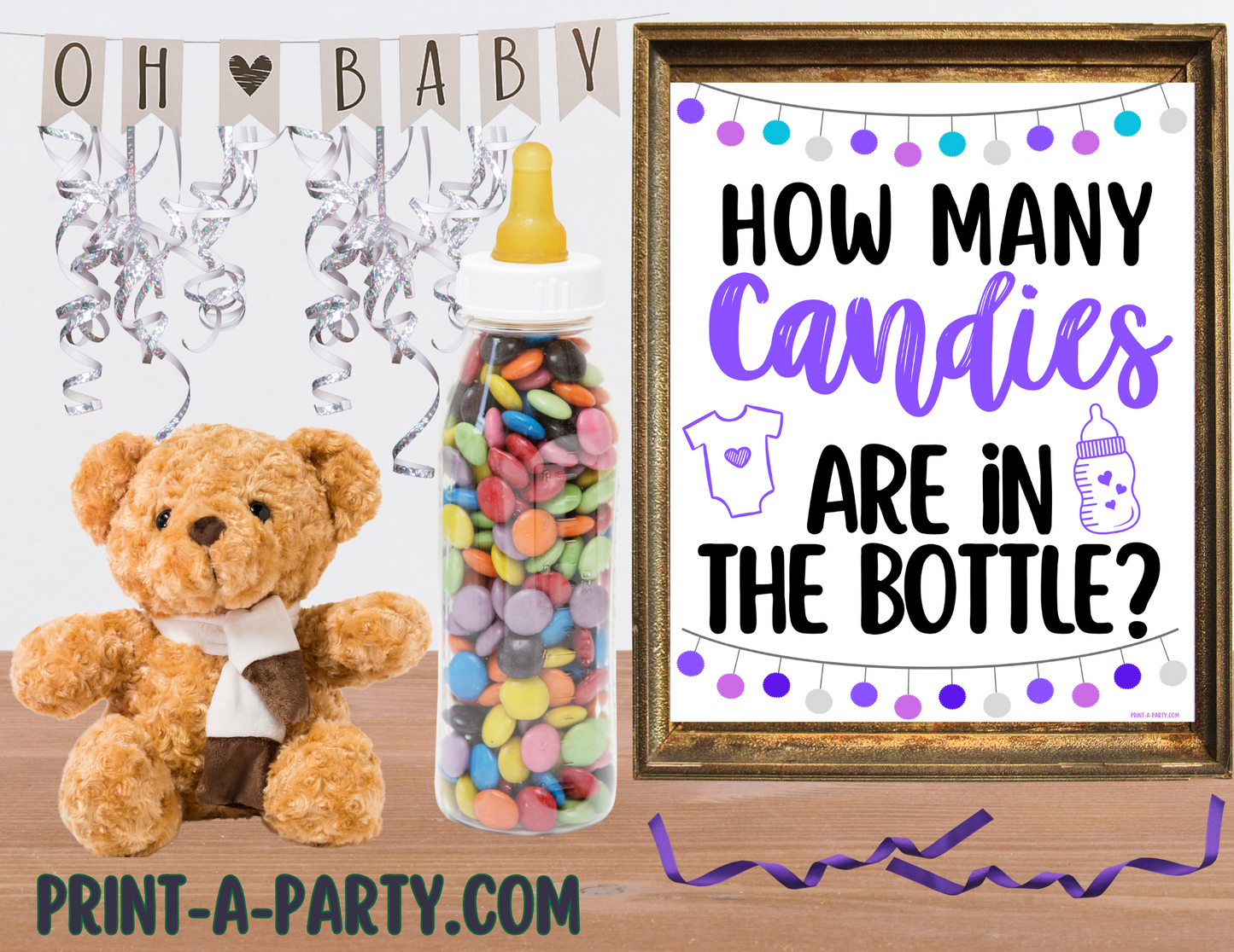 CANDY BABY BOTTLE GUESSING GAME for BABY SHOWER | How many candies in baby bottle | Baby Shower Fun | Party DIY | Printable