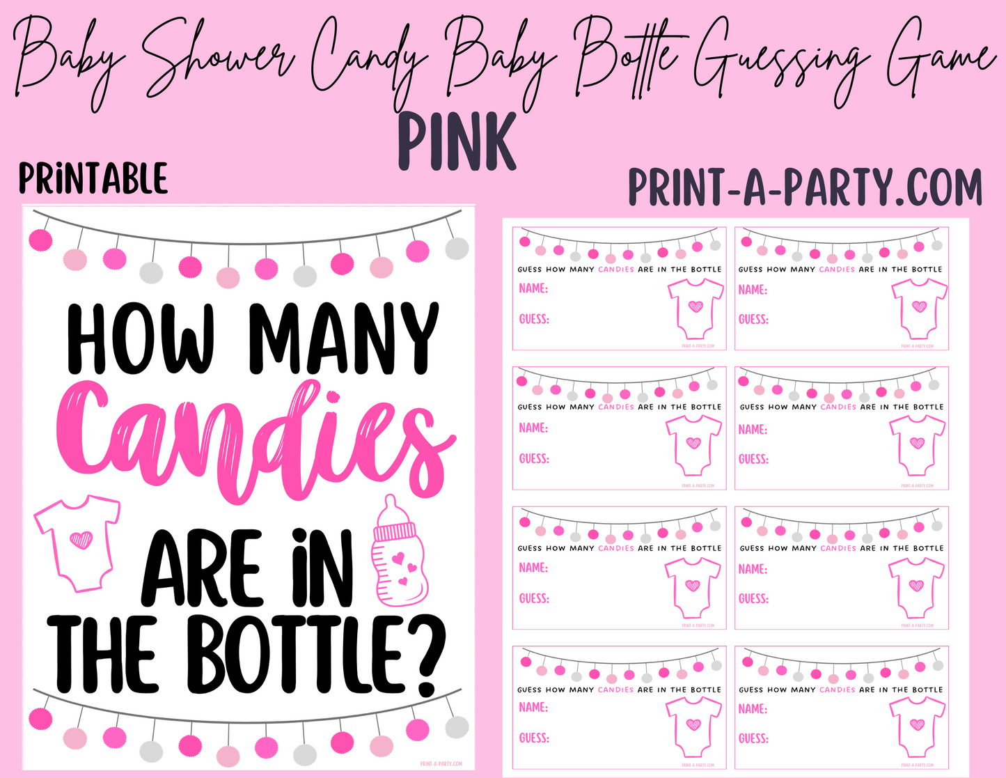 CANDY BABY BOTTLE GUESSING GAME for BABY SHOWER | How many candies in baby bottle | Baby Shower Fun | Party DIY | Printable