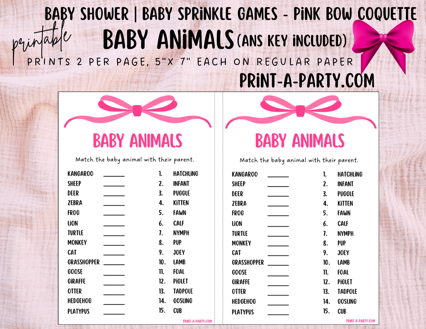 GAMES for Baby Shower | Pink Bow Coquette 2 Shower Theme | Coquette Baby Shower Games | Chic Coquette Aesthetic - Pink Bows