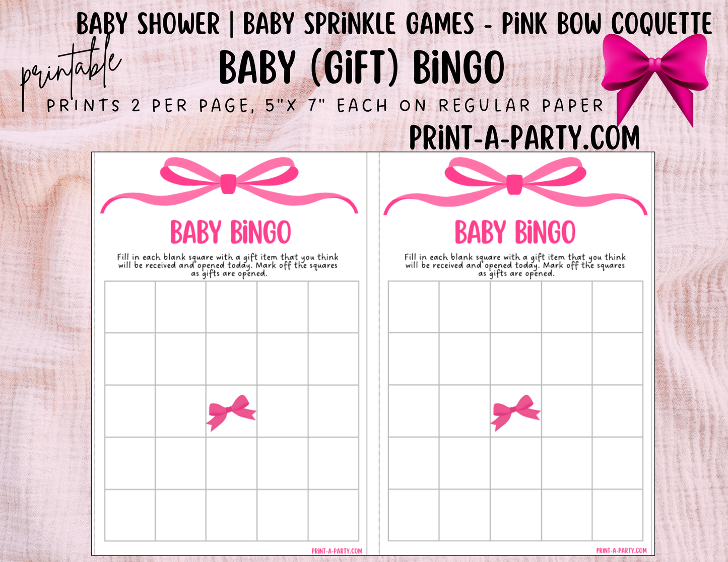 GAMES for Baby Shower | Pink Bow Coquette 2 Shower Theme | Coquette Baby Shower Games | Chic Coquette Aesthetic - Pink Bows