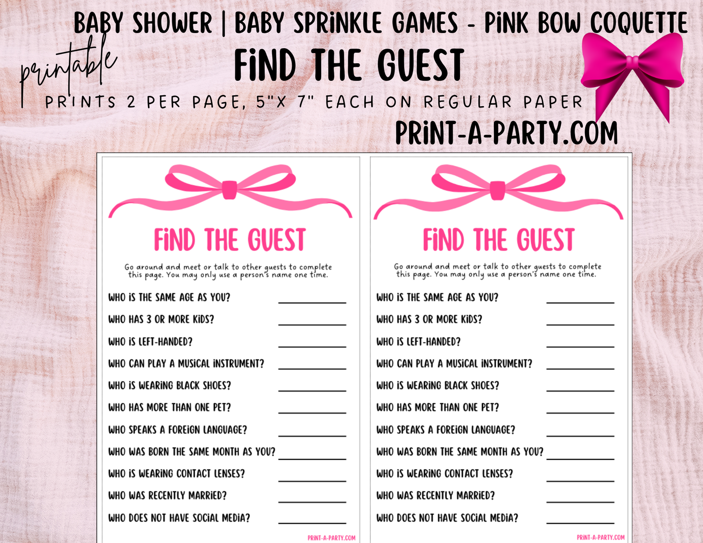 GAMES for Baby Shower | Pink Bow Coquette 2 Shower Theme | Coquette Baby Shower Games | Chic Coquette Aesthetic - Pink Bows