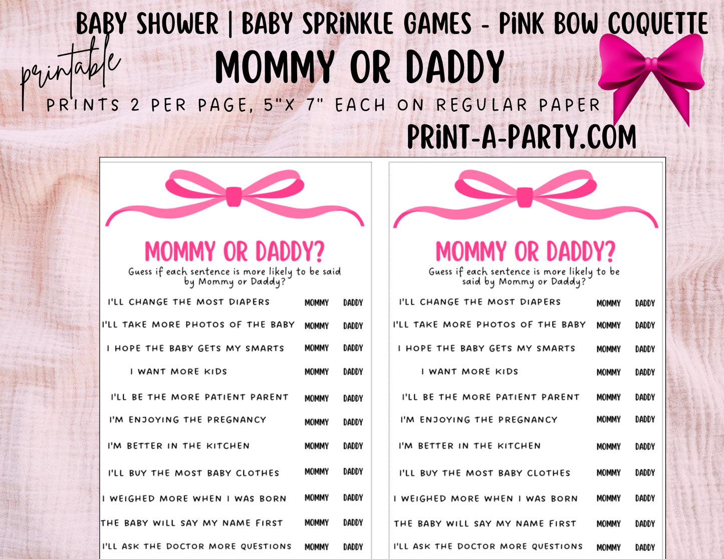 GAMES for Baby Shower | Pink Bow Coquette 2 Shower Theme | Coquette Baby Shower Games | Chic Coquette Aesthetic - Pink Bows