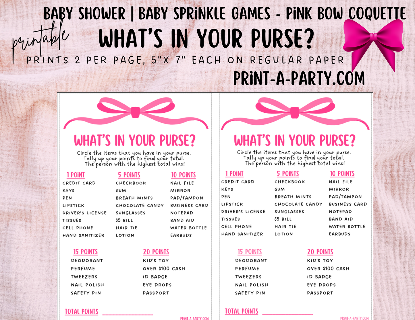 GAMES for Baby Shower | Pink Bow Coquette 2 Shower Theme | Coquette Baby Shower Games | Chic Coquette Aesthetic - Pink Bows