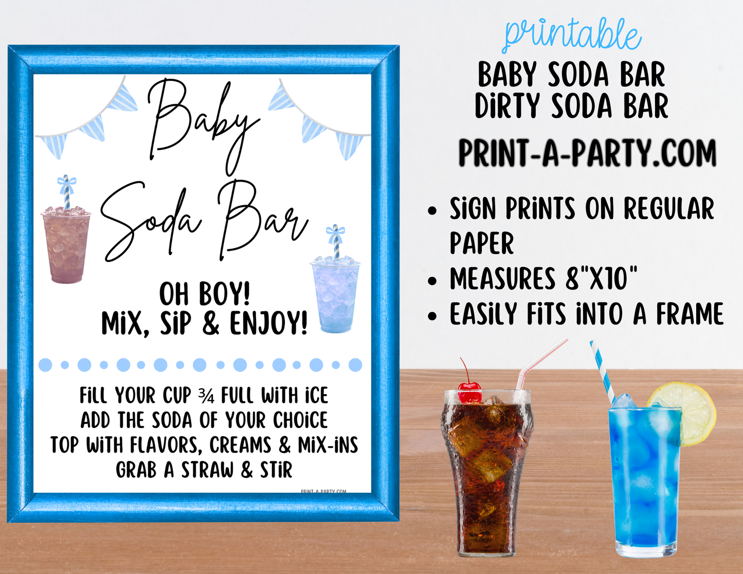 SODA BAR - Printable Baby Boy Soda Bar Kit - Sign & Recipe Tent Cards (12 recipes!) for Baby Showers, Adoption parties or any baby event!