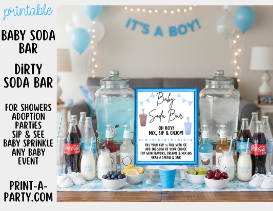 SODA BAR - Printable Baby Boy Soda Bar Kit - Sign & Recipe Tent Cards (12 recipes!) for Baby Showers, Adoption parties or any baby event!