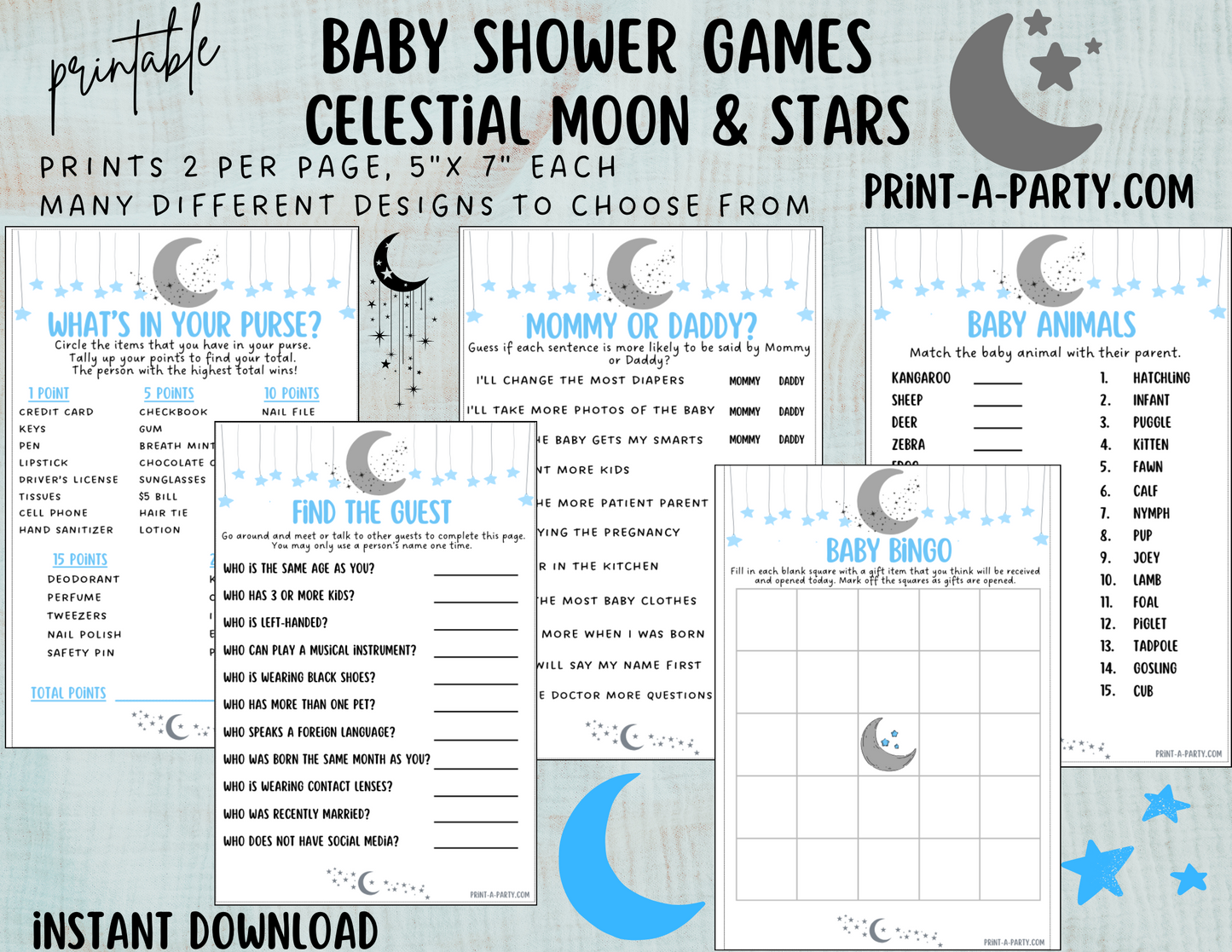 GAME BUNDLE for Baby Shower | Celestial Moon and Stars Boy Baby Shower Theme | Celestial Moon and Stars Boy Baby Shower Games | Celestial Moon and Stars Shower Activities | INSTANT DOWNLOAD