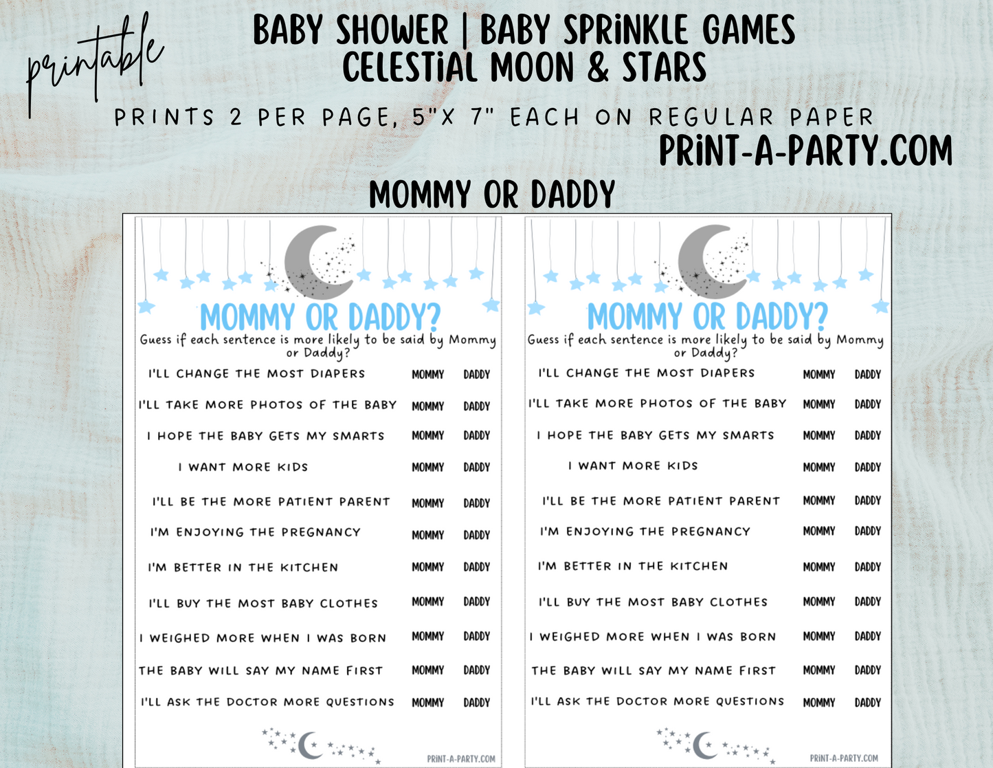 GAME BUNDLE for Baby Shower | Celestial Moon and Stars Boy Baby Shower Theme | Celestial Moon and Stars Boy Baby Shower Games | Celestial Moon and Stars Shower Activities | INSTANT DOWNLOAD