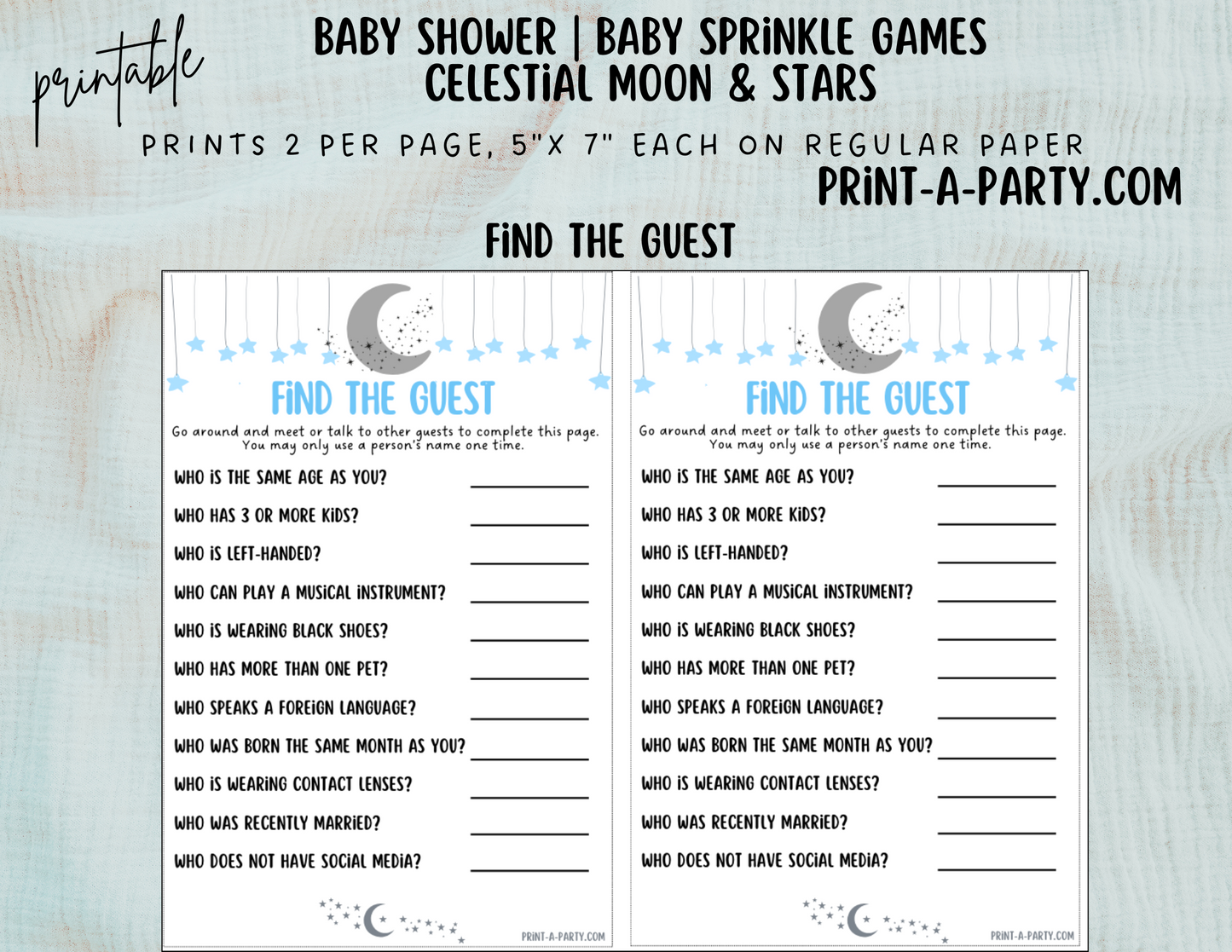 GAME BUNDLE for Baby Shower | Celestial Moon and Stars Boy Baby Shower Theme | Celestial Moon and Stars Boy Baby Shower Games | Celestial Moon and Stars Shower Activities | INSTANT DOWNLOAD