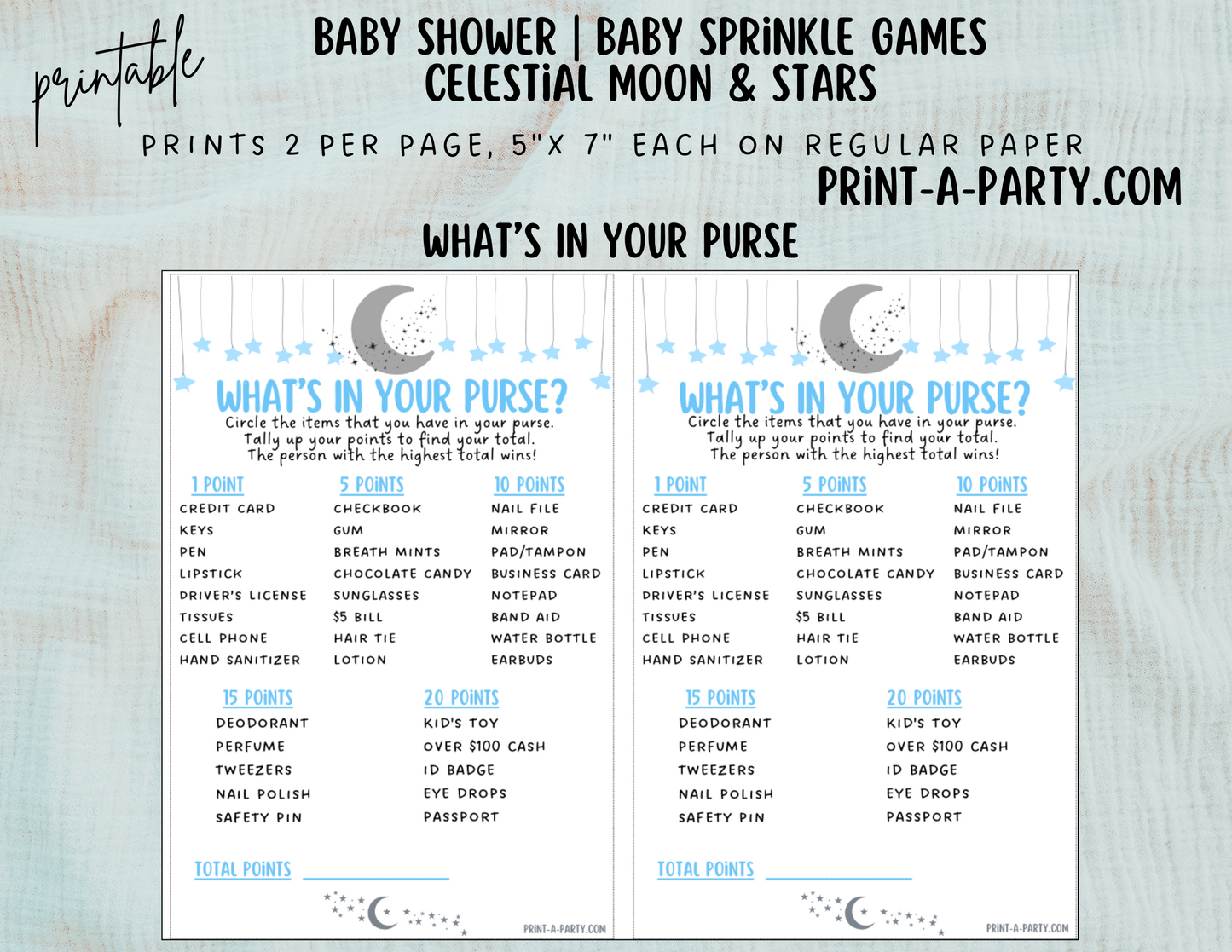 GAME BUNDLE for Baby Shower | Celestial Moon and Stars Boy Baby Shower Theme | Celestial Moon and Stars Boy Baby Shower Games | Celestial Moon and Stars Shower Activities | INSTANT DOWNLOAD