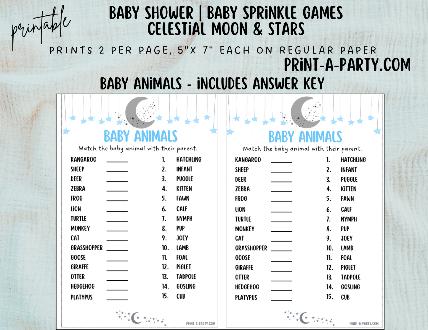 GAME BUNDLE for Baby Shower | Celestial Moon and Stars Boy Baby Shower Theme | Celestial Moon and Stars Boy Baby Shower Games | Celestial Moon and Stars Shower Activities | INSTANT DOWNLOAD