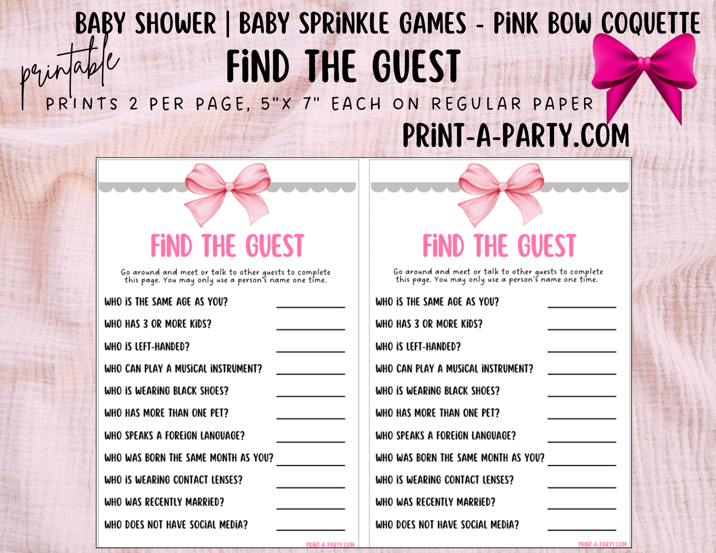 GAMES for Baby Shower | Pink Bow Coquette 3 Shower Theme | Coquette Baby Shower Games | Chic Coquette Aesthetic - Pink Bows